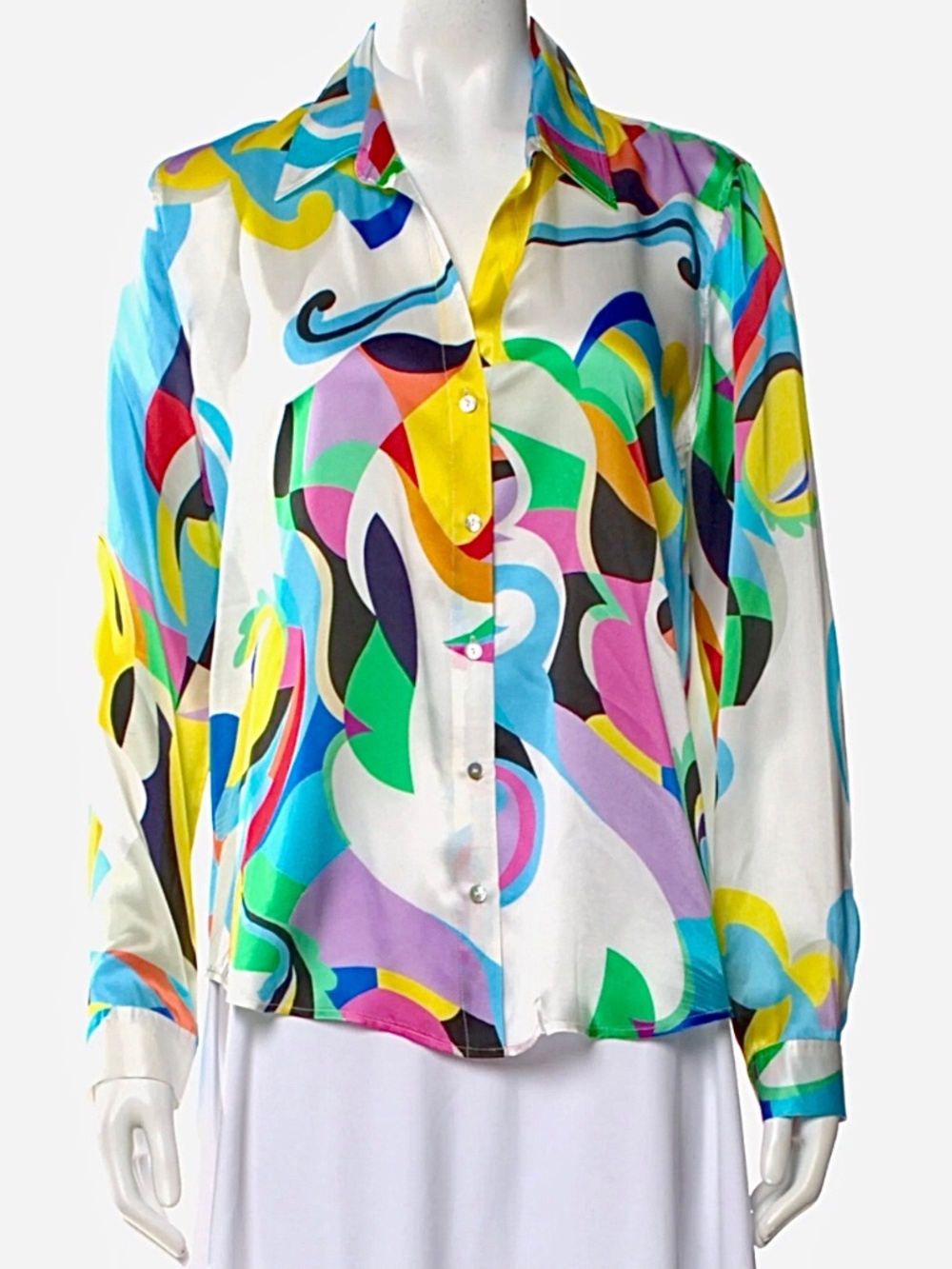 L'AGENCE Tyler Kaleidoscope-Print Silk Blouse Size L